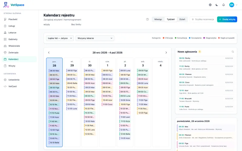Appointment calendar: filters by branch and doctor (demo data)