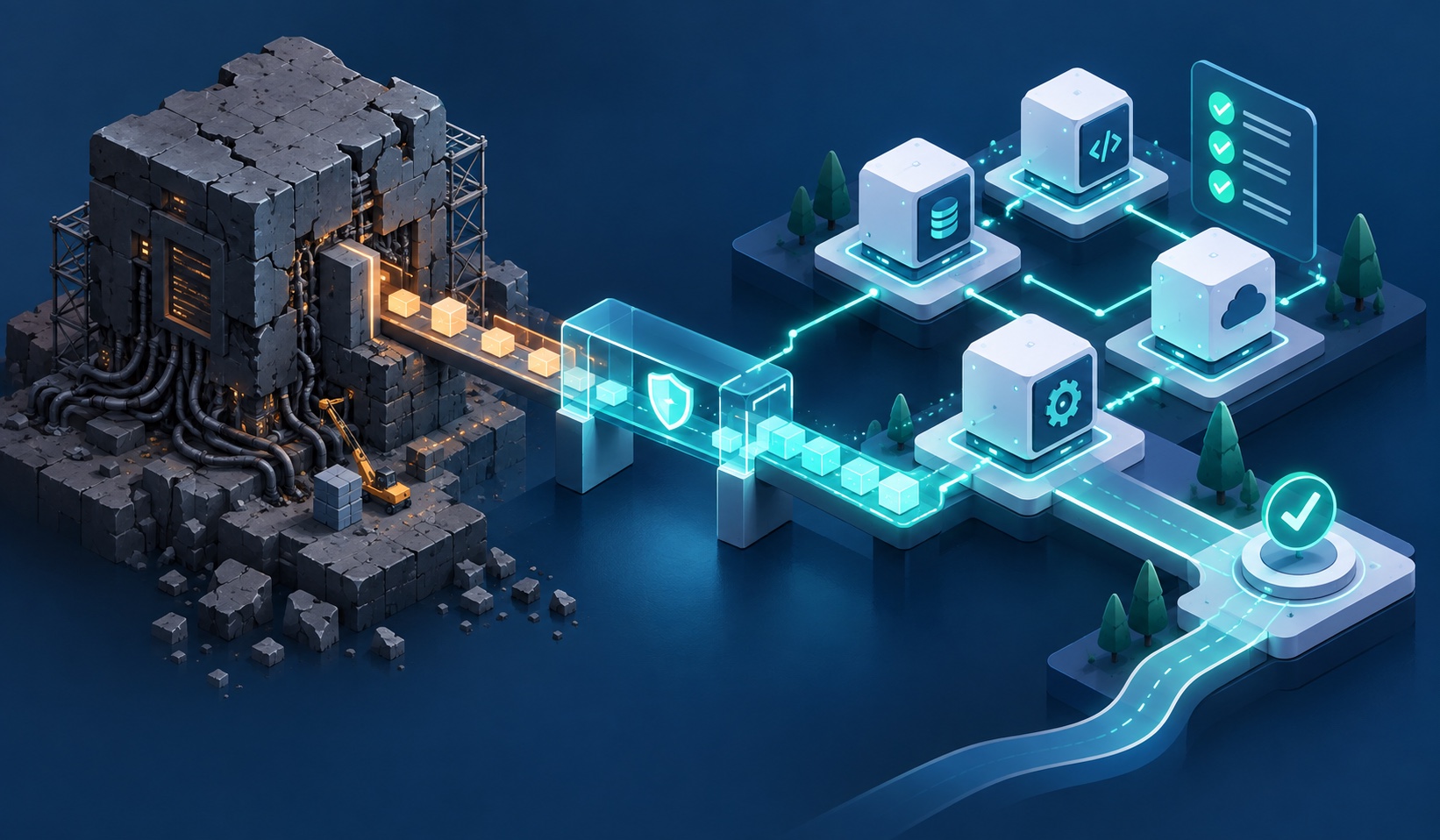 Legacy code refactoring — code review with gears and magnifier