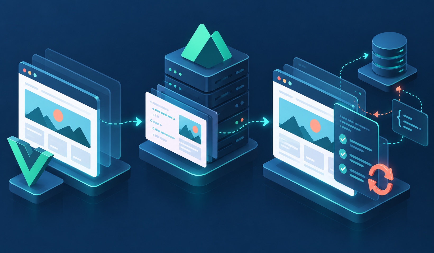 Vue.js and Nuxt development — JavaScript, HTML and CSS code