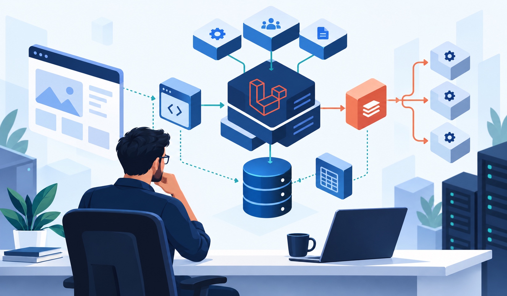 Laravel development services — PHP application code on a laptop